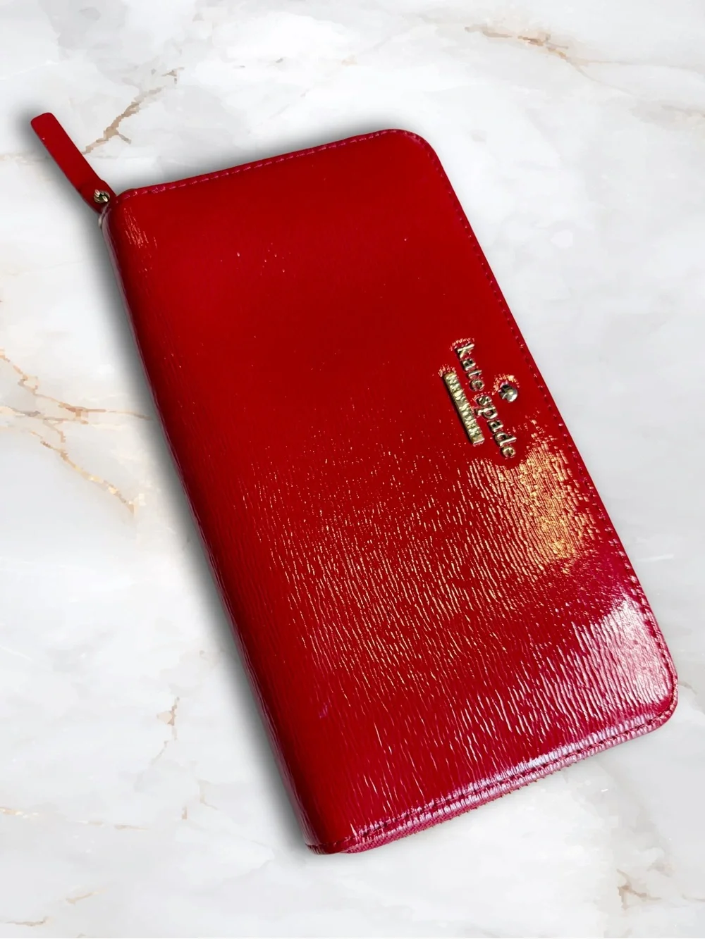 Kate Spade Red Cedar Leather Street Lacey Zip Around Wallet Gold Tone Hardware